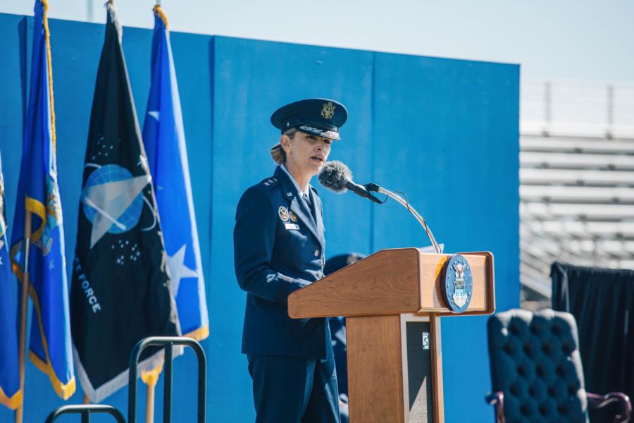 U.S. AIR FORCE ACADEMY, Colo. – Air Force's Academy cadets salute during  the National Anthem before the Commander's Classic, a football game between  Air Force and Army on Nov. 5, 2022 at